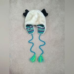 HotTopic Y2K Panda Hat Reversable Pattern ADORABLE!! Rare Hat Winter Wear Tassle